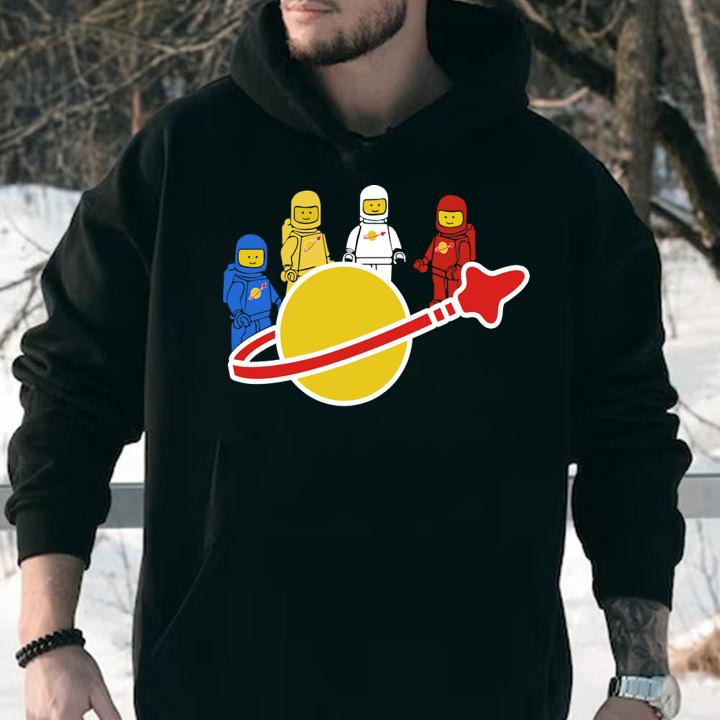 Blue yellow white and red Lego spaceman t-shirt hoodie