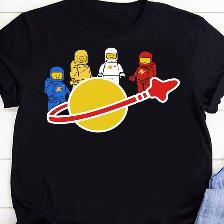 Blue yellow white and red Lego spaceman t-shirt shirt