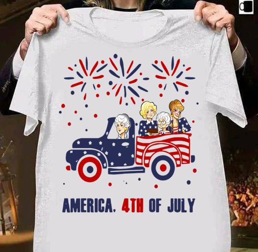 Golden Girls Characters Driving Car Firework America 4th Of July Independence Day t-shirt shirt