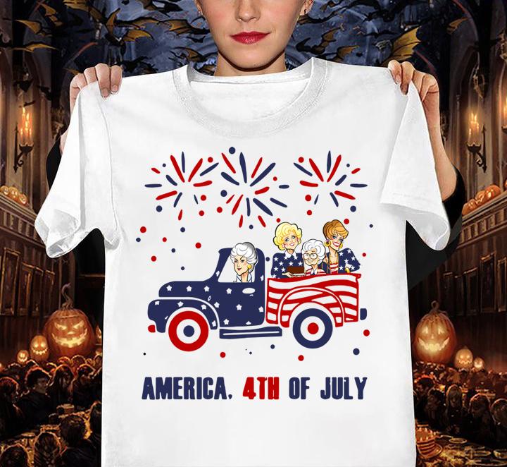 Golden Girls Characters Driving Car Firework America 4th Of July Independence Day t-shirt woman shirt