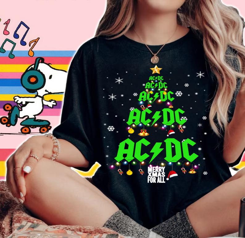 ACDC Merry Xmas for all Christmas tree t-shirt woman shirt