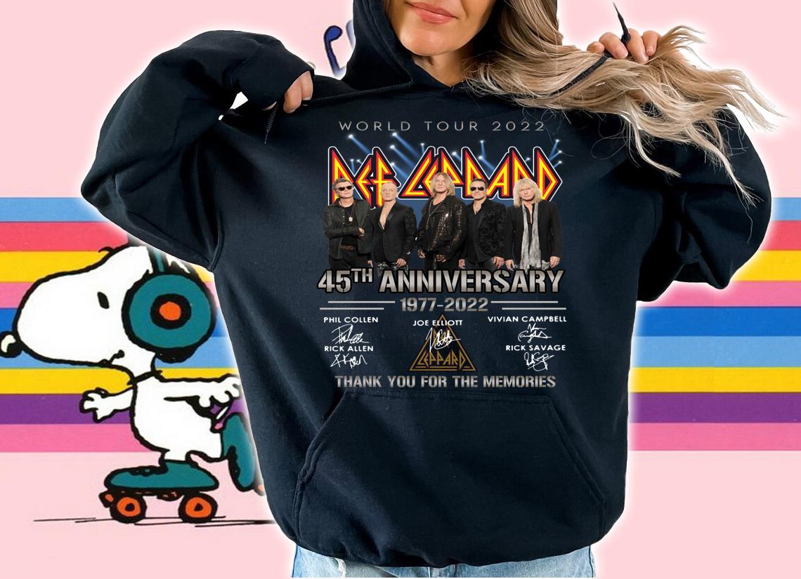 45th Def Leppard Shirt, World Tour 2022 Def Leppard 45th Anniversary 1977 2022 Signatures Thank You For The Memories t-shirt hoodie