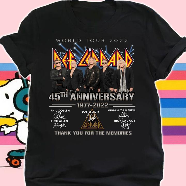 45th Def Leppard Shirt, World Tour 2022 Def Leppard 45th Anniversary 1977 2022 Signatures Thank You For The Memories t-shirt shirt