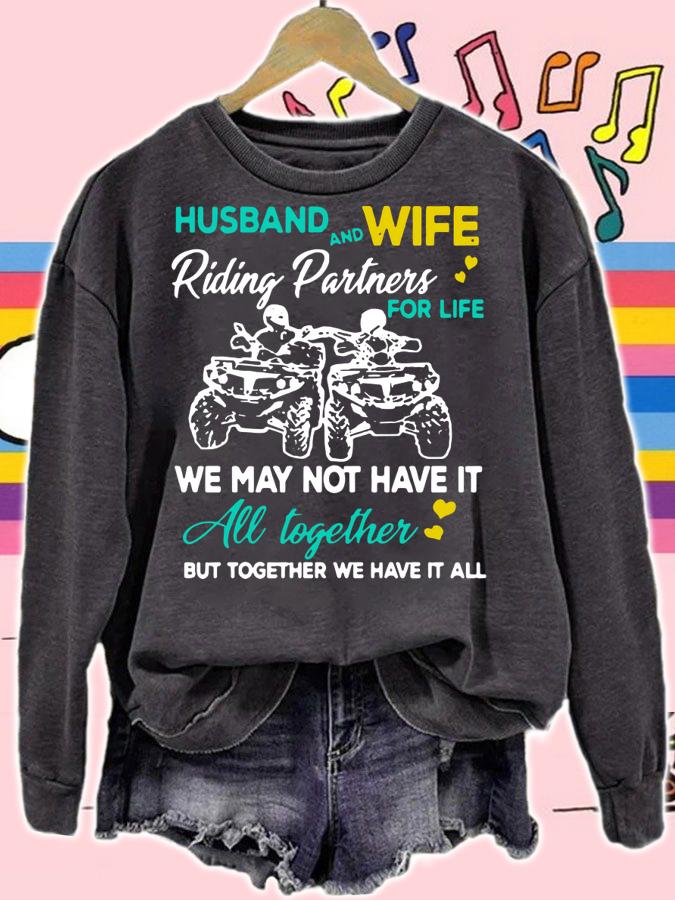 Husband and wife riding ATVS partners for life together t-shirt sweatshirt