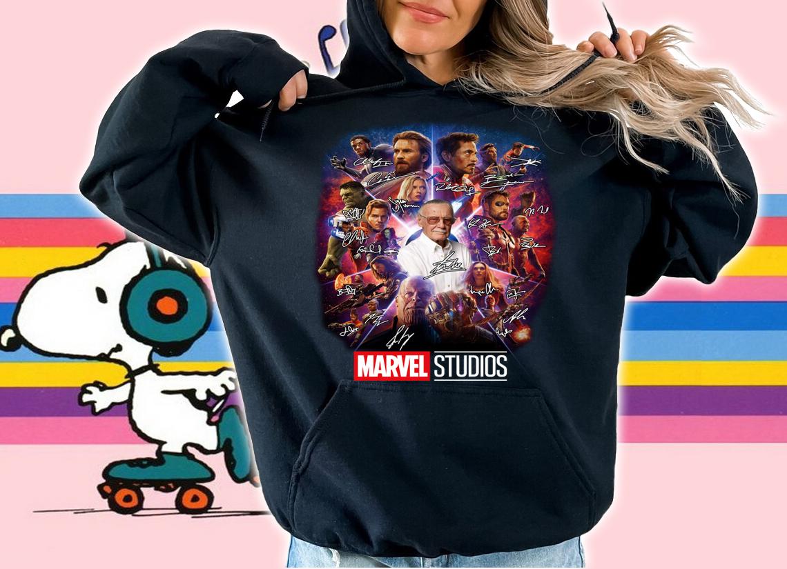 Marvel Studios All Characters Avengers And Stan Lee Signatures t-shirt hoodie