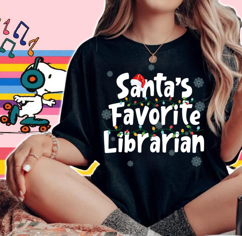 Santa's Favorite Librarian Funny Christmas Ornaments t-shirt woman shirt