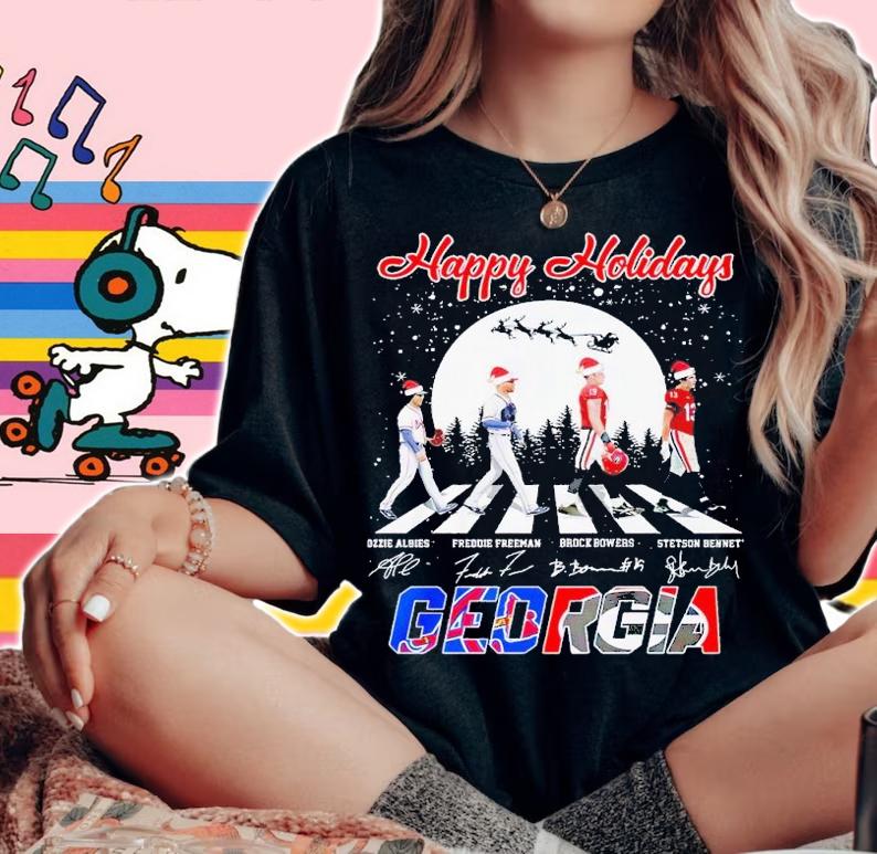Happy Holidays Georgia Abbey Road signatures Christmas shirt t-shirt woman shirt