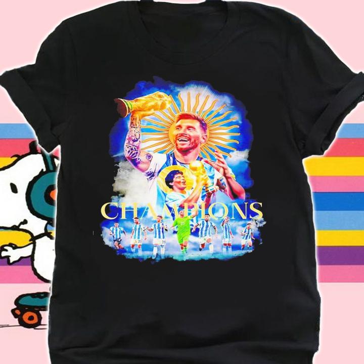 Messi and Maradona and players Argentine champions shirt t-shirt shirt