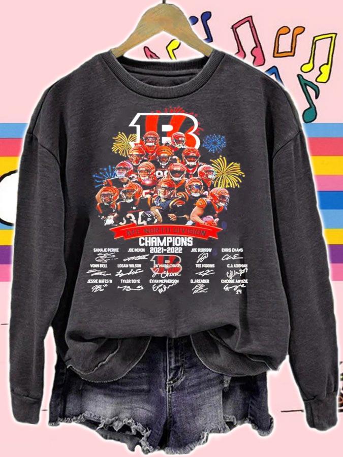 Cincinnati Bengals 2021 2022 AFC North Division Champions NFL VIT Autographed Signatures Shirt sweatshirt