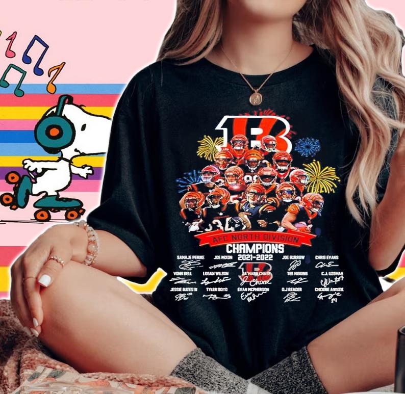 Cincinnati Bengals 2021 2022 AFC North Division Champions NFL VIT Autographed Signatures Shirt woman shirt