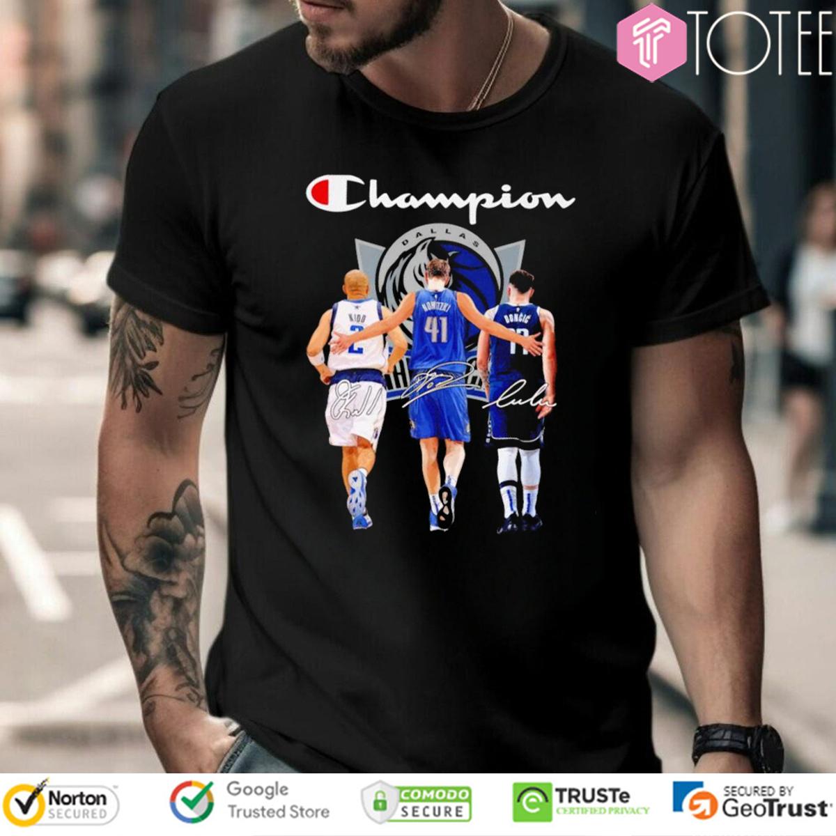 Dallas Mavericks Luka Doncic Parody Champion Logo Signature t-shirt