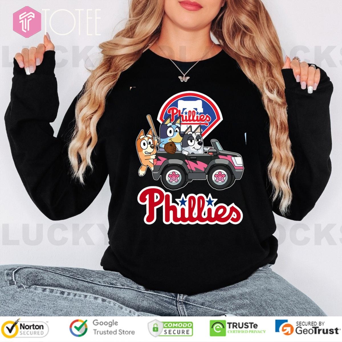Bluey Characters Driving Car Philadelphia Phillies Long Sleeve