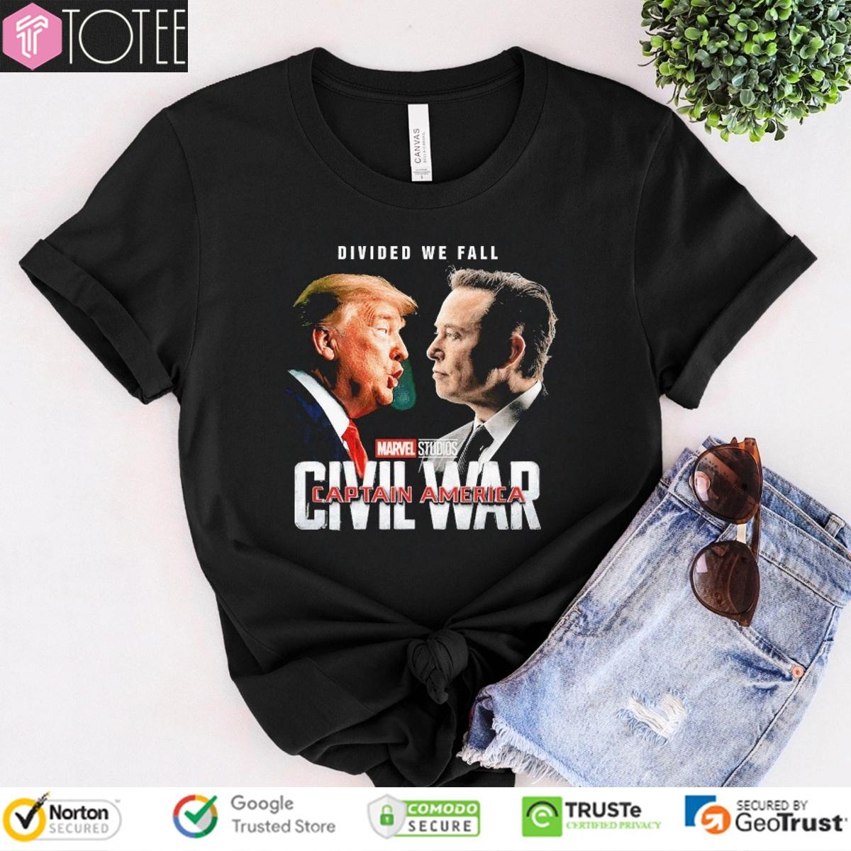 Trump Vs Elon Musk Civil Wars Divided We Fall T-shirt