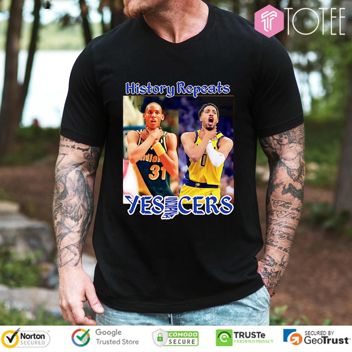 Reggie Miller Tyrese Haliburton Pacers Nba Choke History Repeats Yes Cers Shirt T-shirt