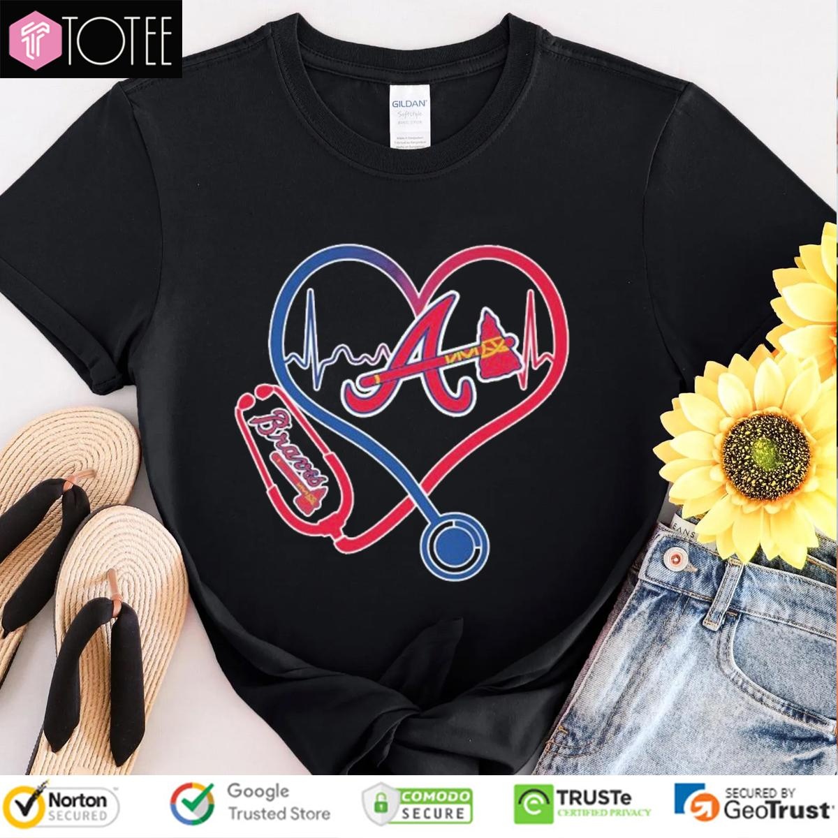 Stethoscope Heartbeat Nurse Atlanta Braves Baseball T-shirt
