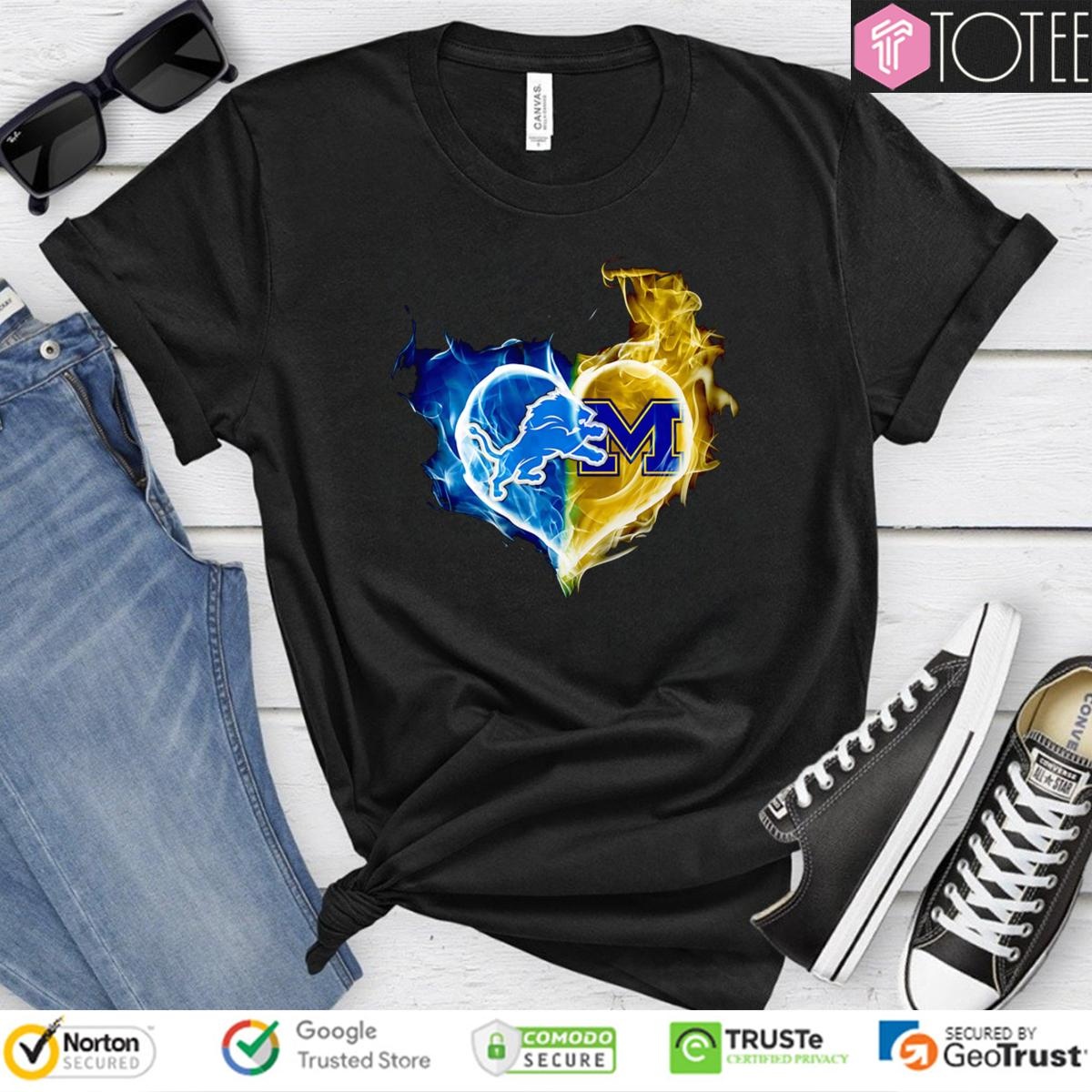 Smoke Heart Detroit Lions Michigan Wolverines T-shirt