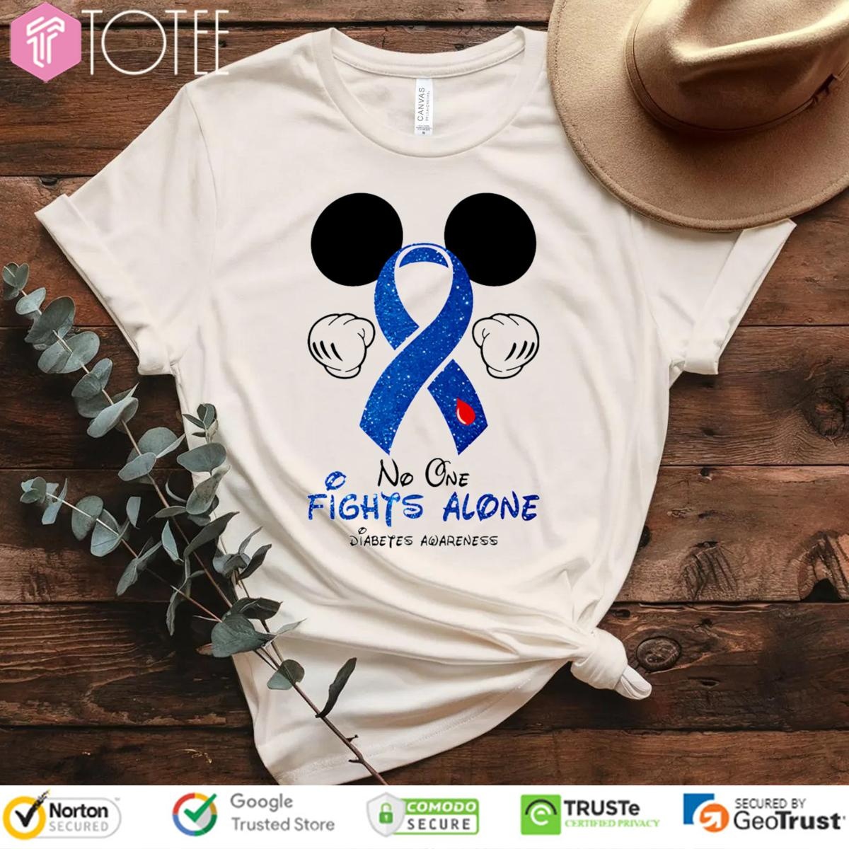 No One Fights Alone Mickey Diabetes Awareness T-shirt
