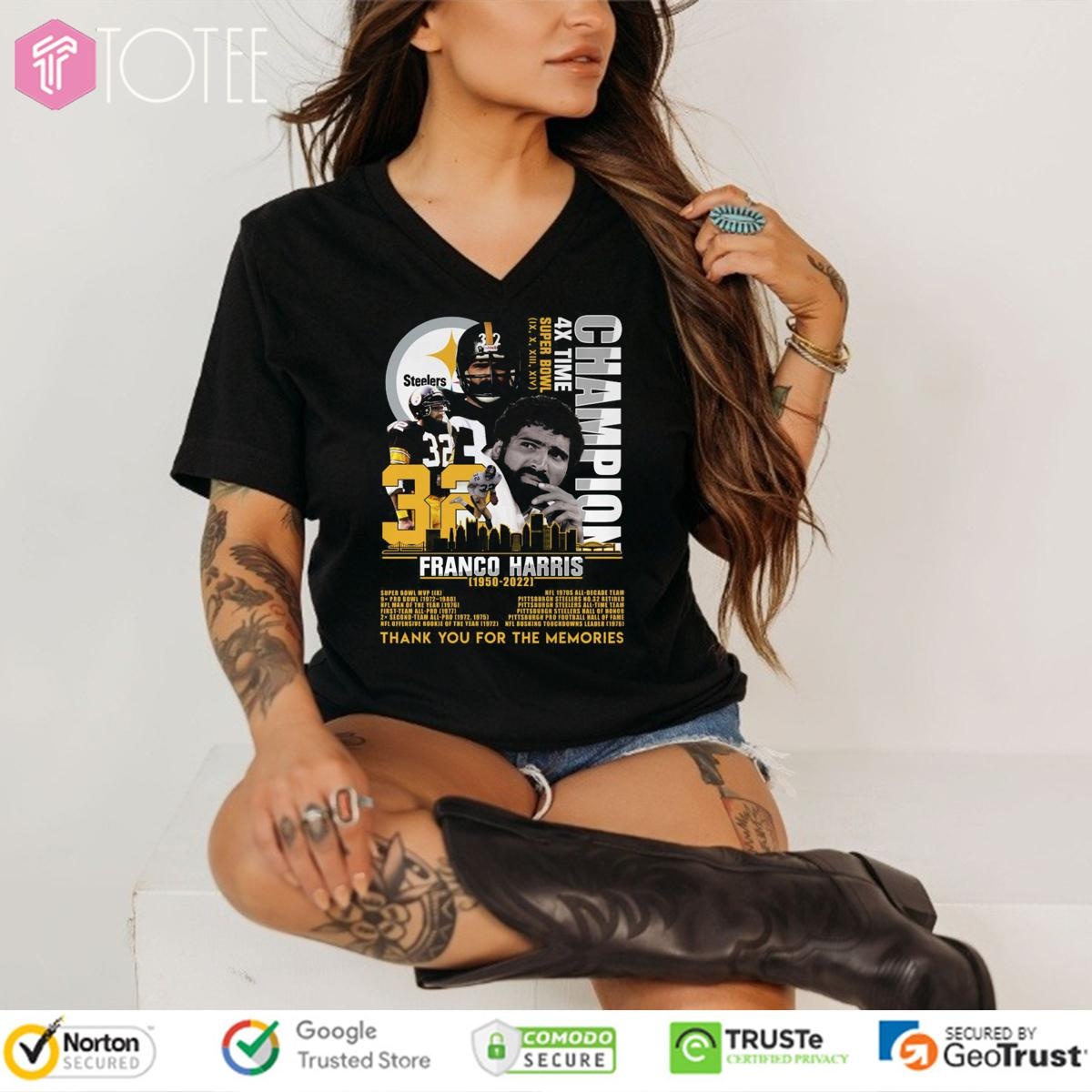 72 Years Of 1950-2022 Franco Harris Pittsburgh Steelers V-neck