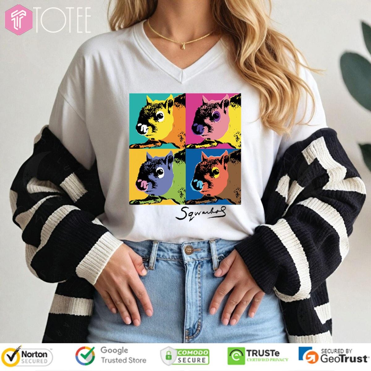 Andy Warhol Humor Sqwarhol Funny Squirrel Art V-neck