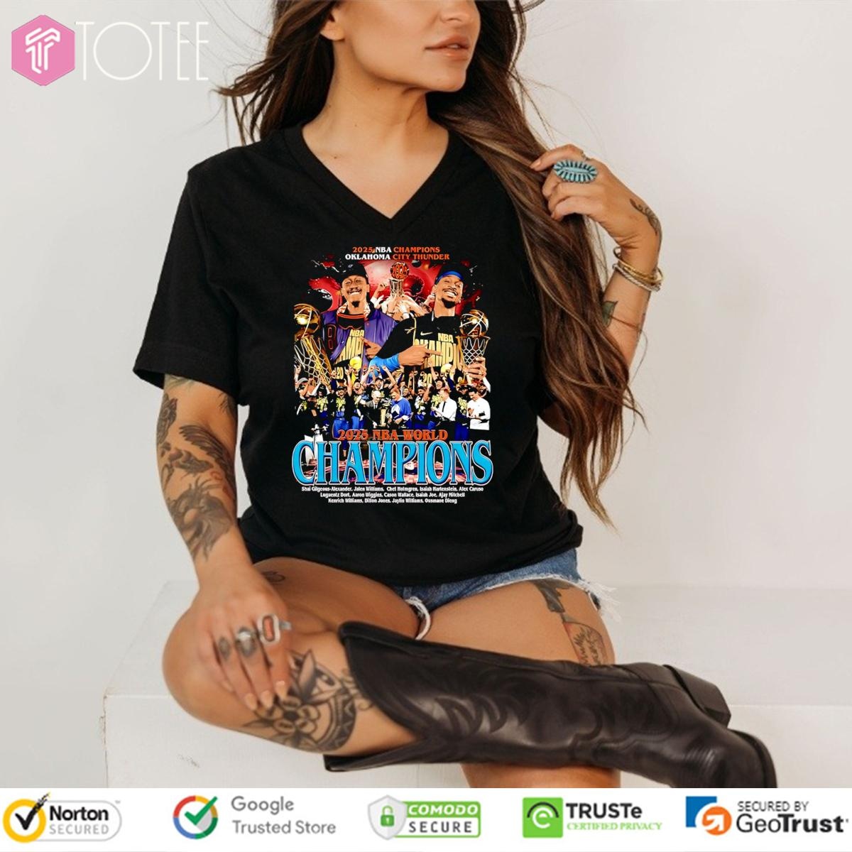2025 Nba Champions Oklahoma City Thunder Sga And J-Dub Graphic V-neck