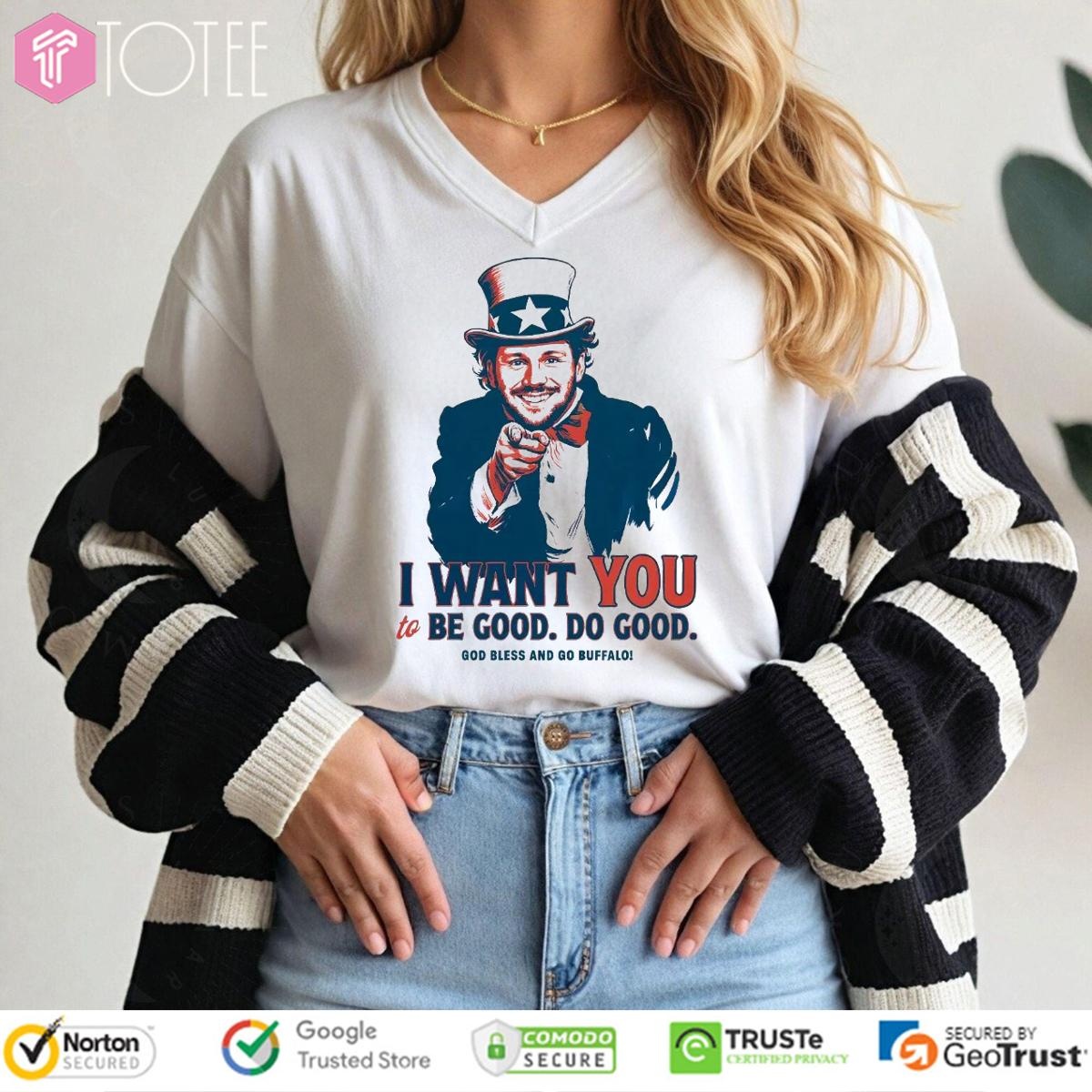 Josh Allen Parody Uncle Sam I Want You God Bless And Go Buffalo Bills V-neck