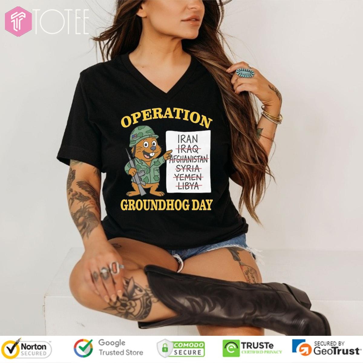 Operation Groundhog Day Iran Iraq Afghanistan Syria Yemen Libya V-neck