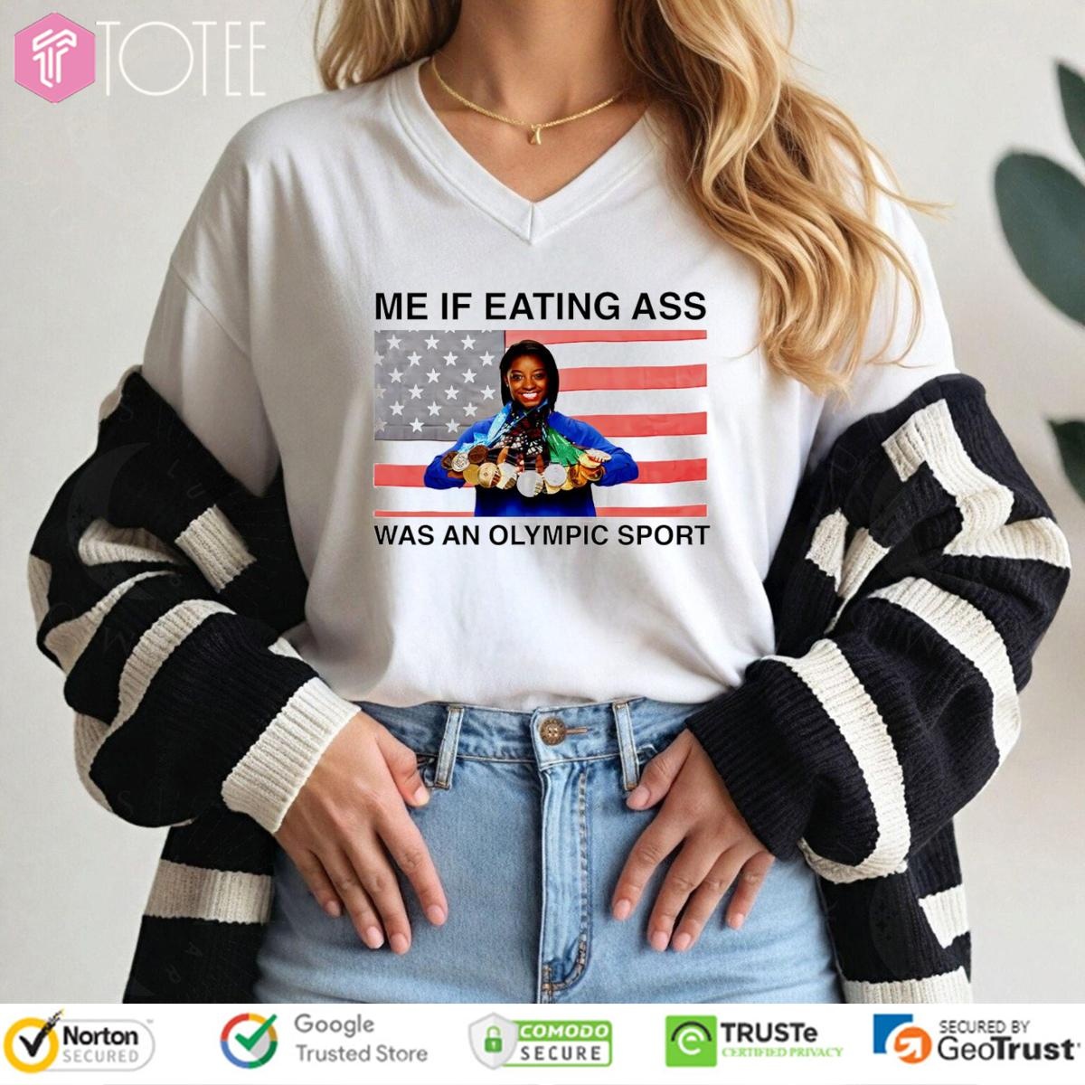 Simone Biles Me If Eating Ass Was An Olympic Sport American Flag V-neck