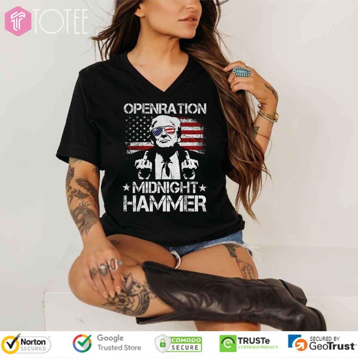 Trump Middle Finger Operation Midnight Hammer B-2 Bomber Usa Flag V-neck