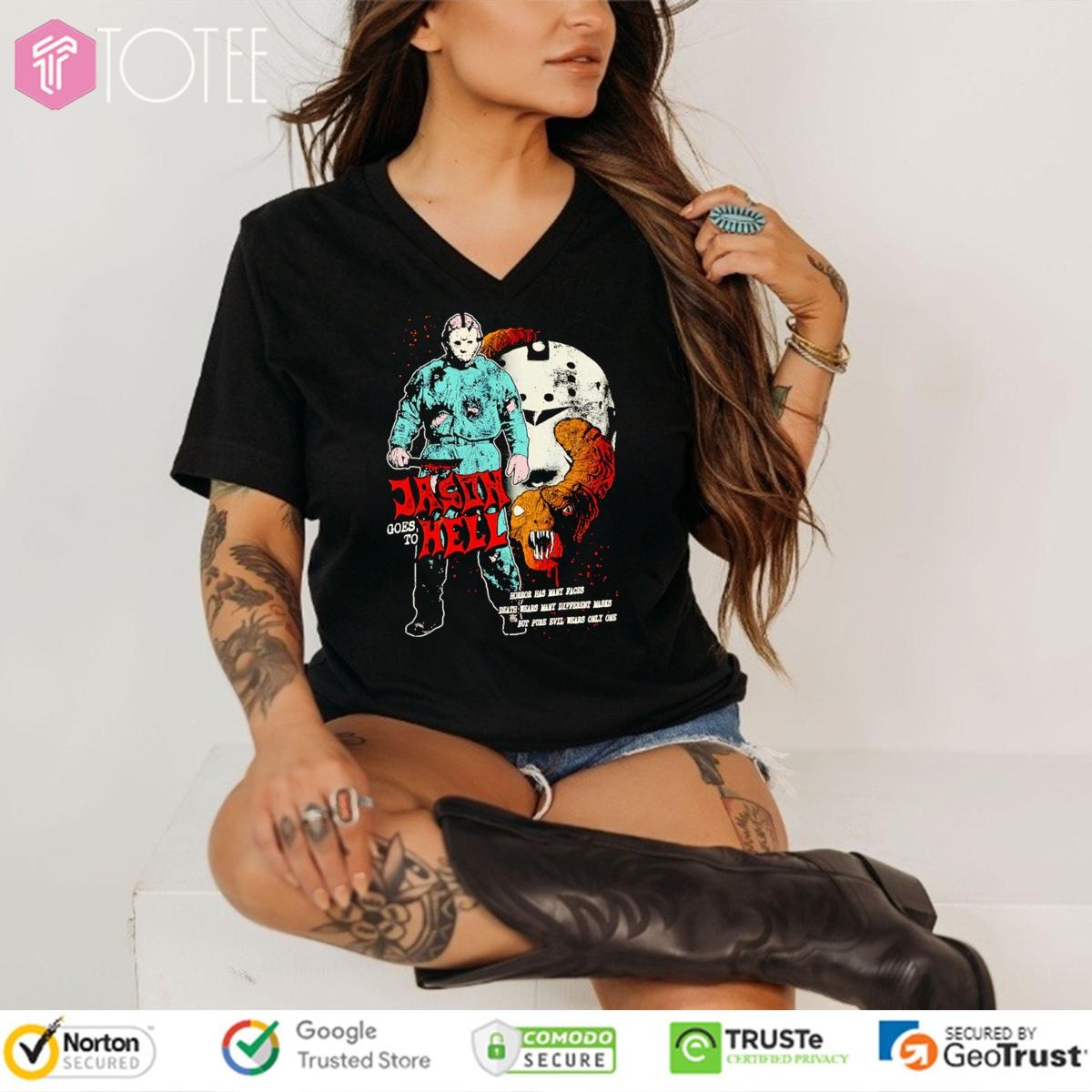 Jason Voorhees Goes To Hell Horror Has Many Faces V-neck