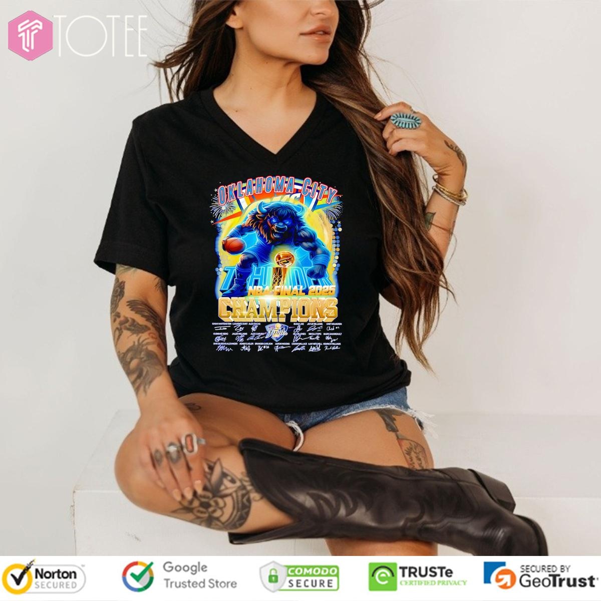 Oklahoma City Thunder Nba Final 2025 Champions Bison Signatures V-neck