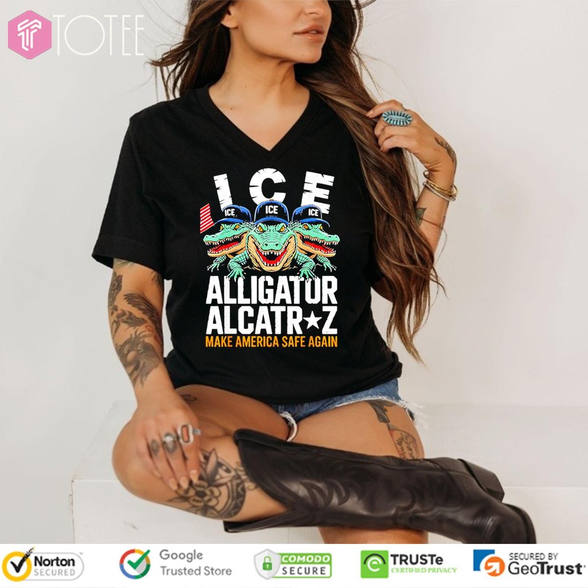 Ice Alligator Alcatraz Make America Safe Again V-neck