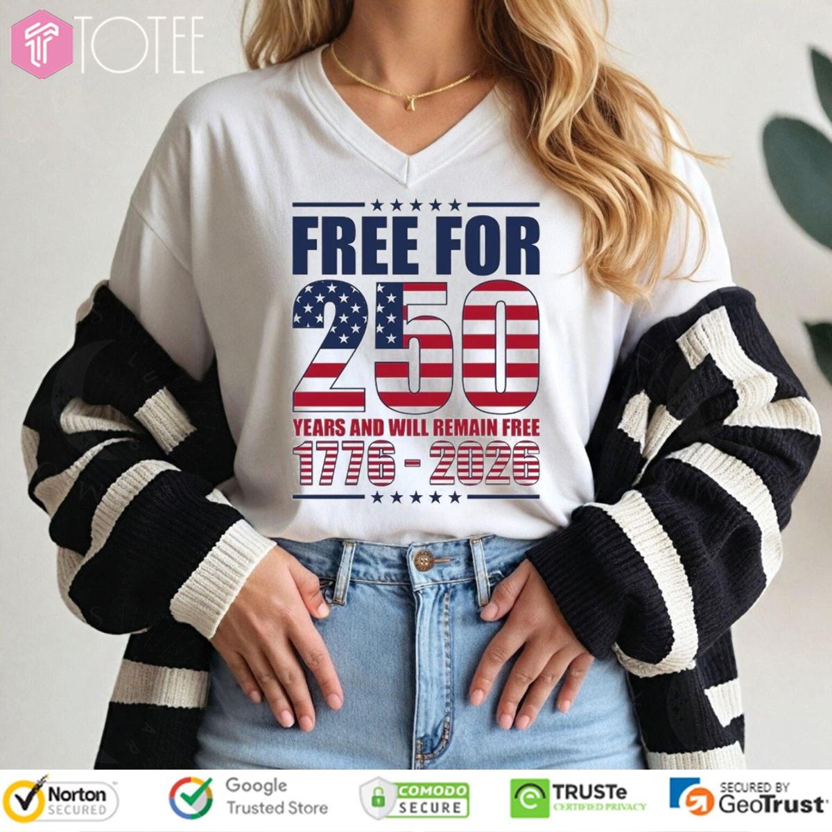 Free For 250 Years And Will Remain Free 1776-2026 Anniversary V-neck